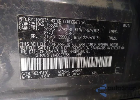 2021 Toyota Rav4 Prime Se z USA, uszkodzony, nr VIN JTMAB3FV1MD027256